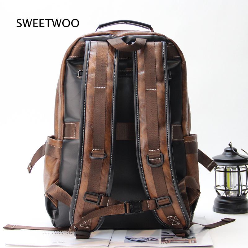 Men Brown Color Block Faux Lea - Leather Backpack Vintage recension och pris