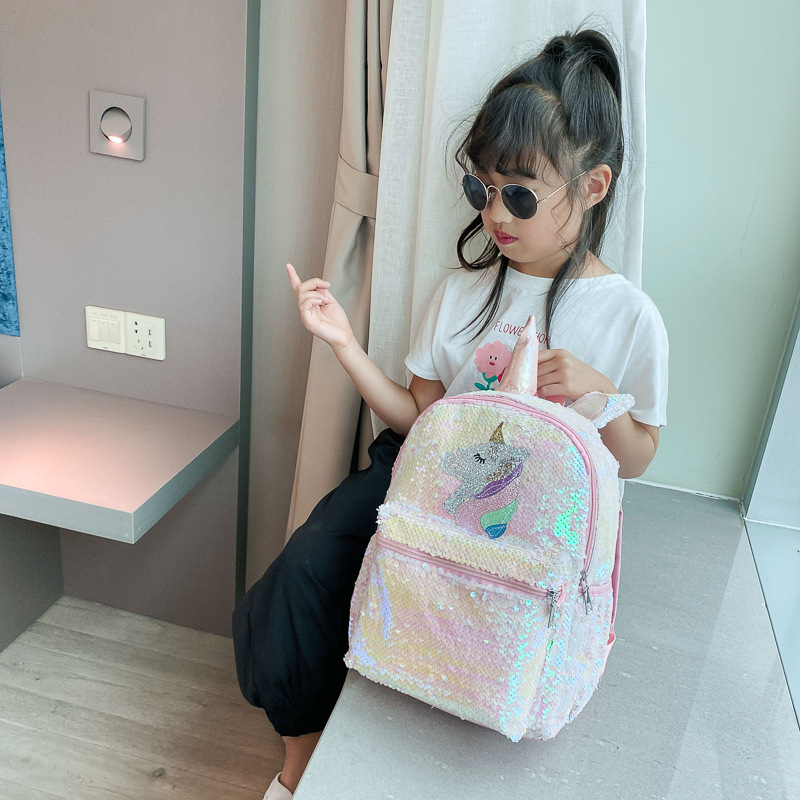 Girls Pink Unicorn Sequin Back - School Backpack Teen recension och pris